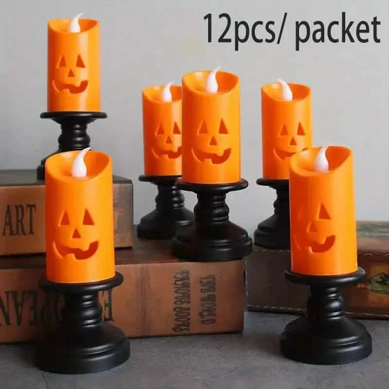 Spooky LED Pumpkin Chandelier Candles (12-Piece Set)