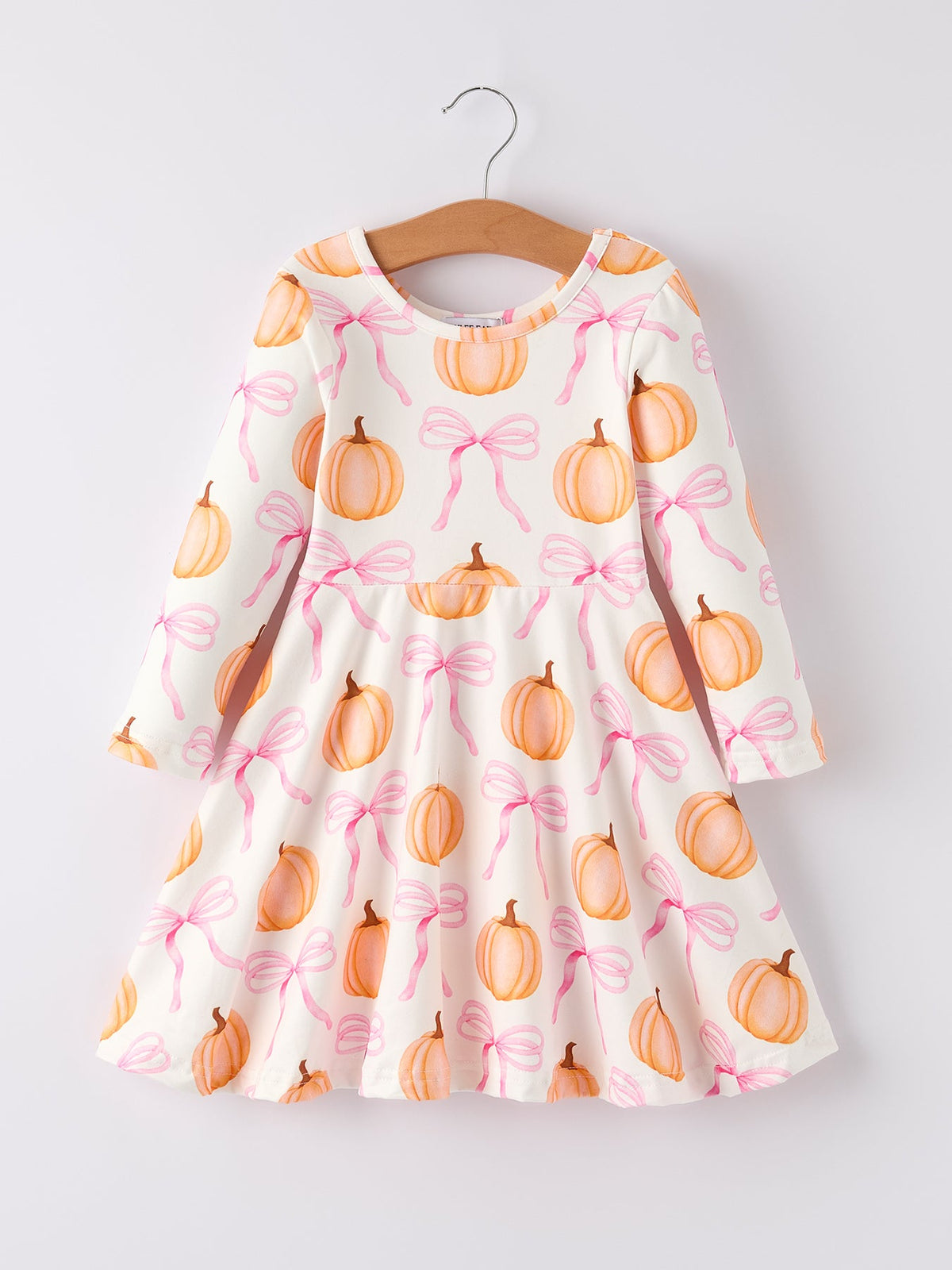 Pumpkin Bow Print Long Sleeve Dress