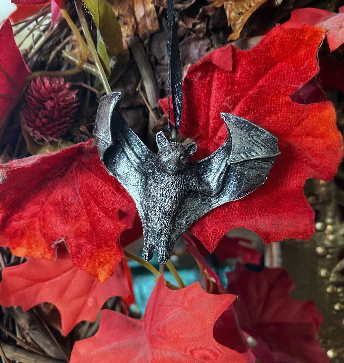 Spooky Soaring Fruit Bat Resin Sculpture