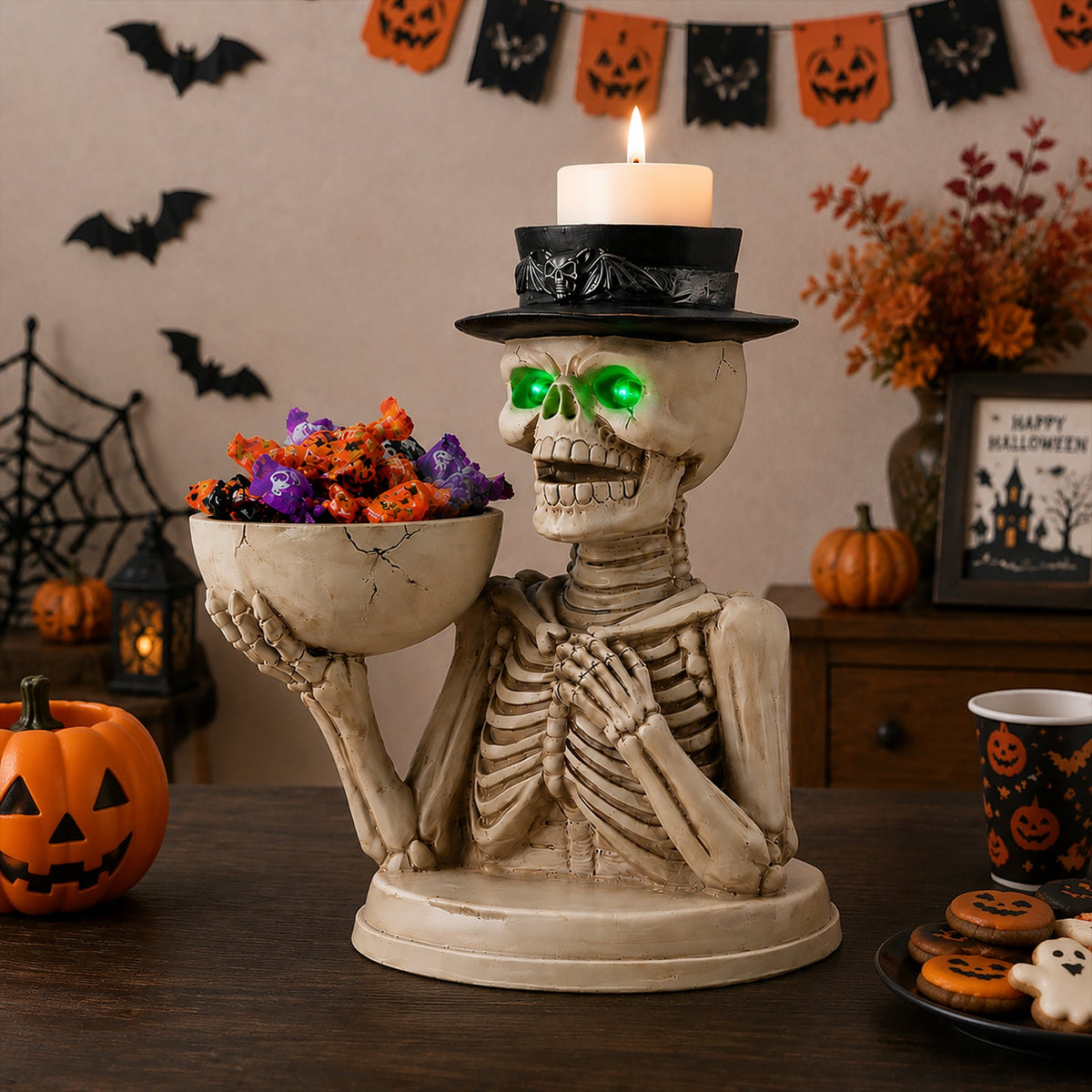 Spooky Skeleton Candy Bowl & Candle Holder