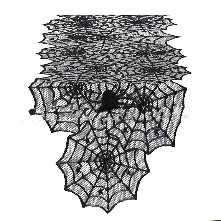 Spooky Spiderweb Black Lace Scarf & Runner Set