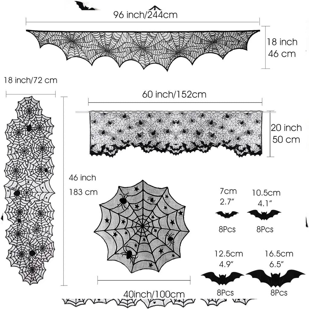 Spooky Halloween Black Lace Decor Kit (36-Piece Set)