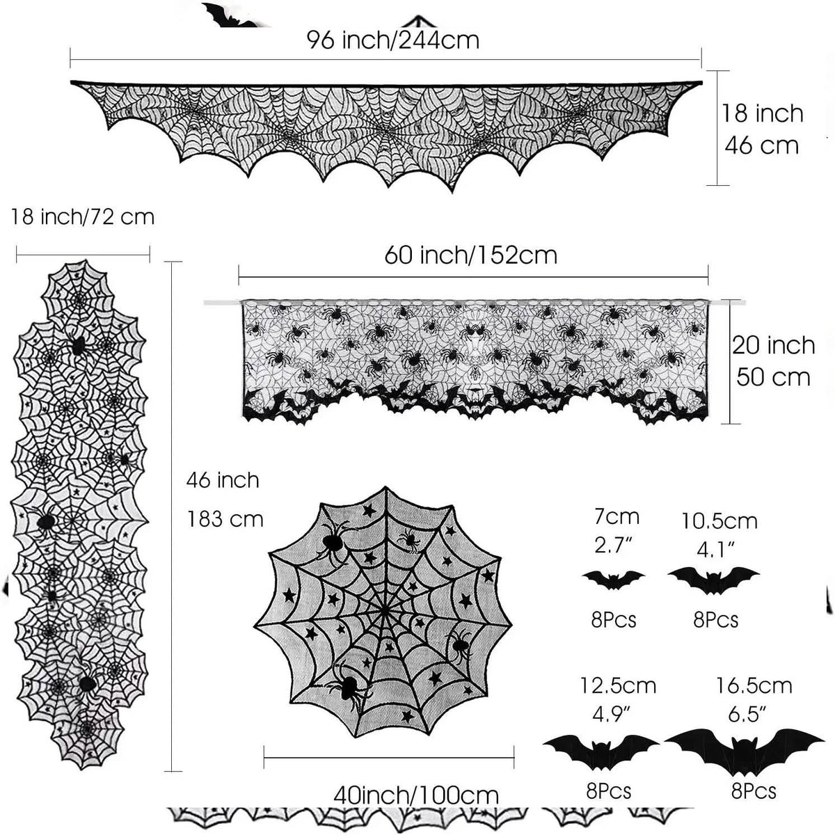 Spooky Halloween Black Lace Decor Kit (36-Piece Set)