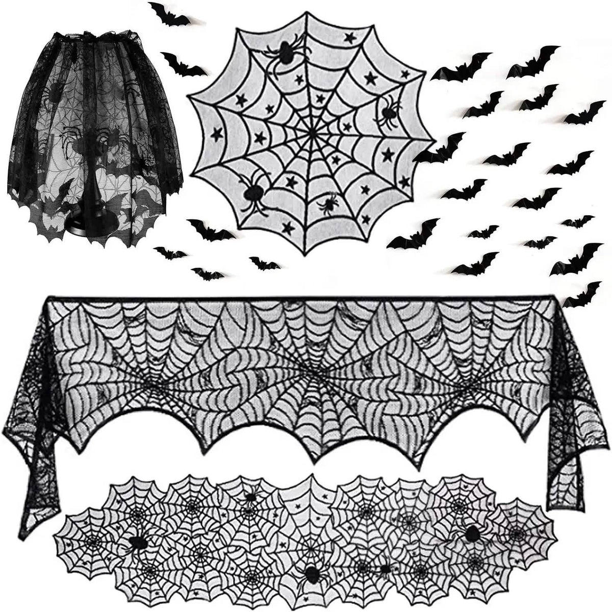 Spooky Halloween Black Lace Decor Kit (36-Piece Set)