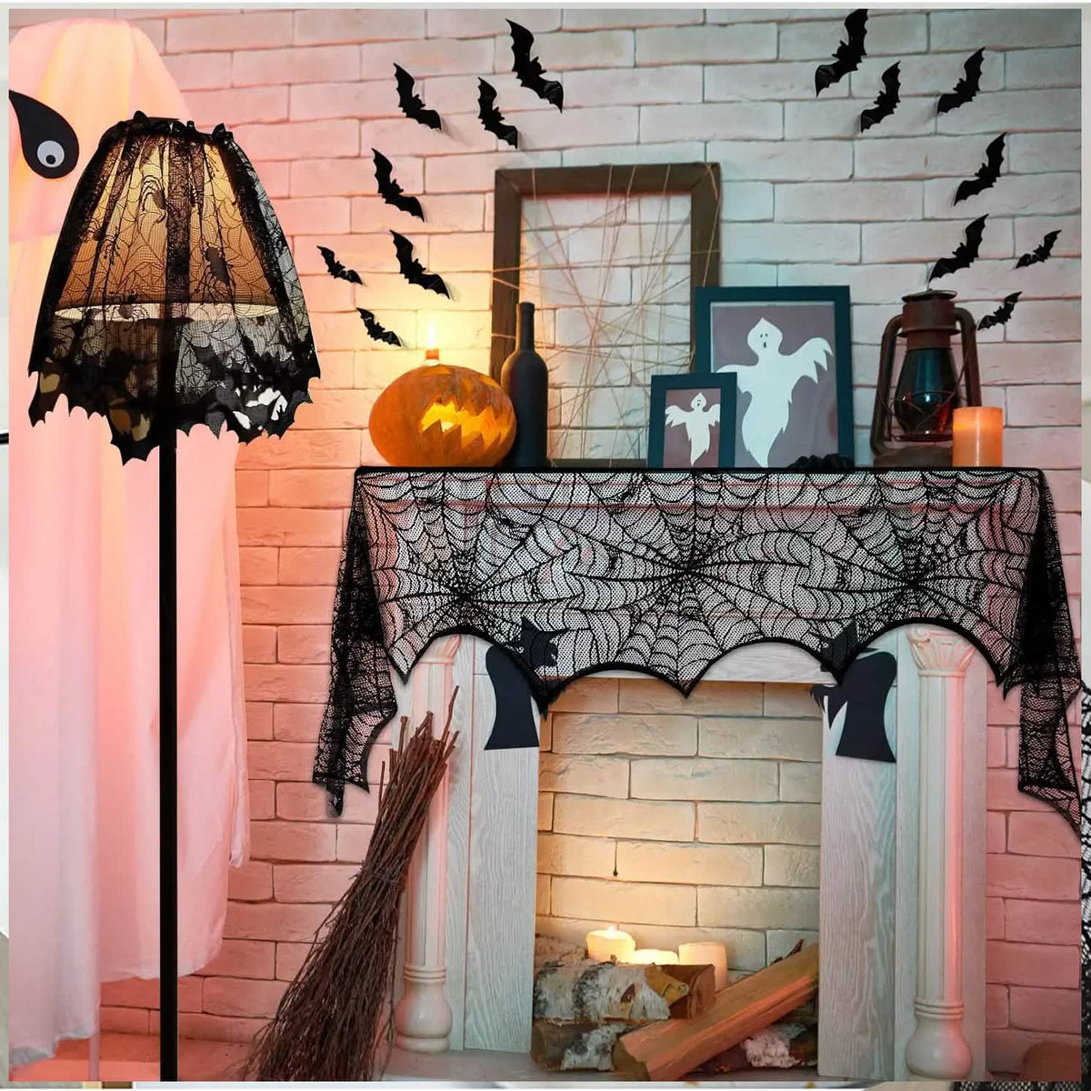 Spooky Halloween Black Lace Decor Kit (36-Piece Set)