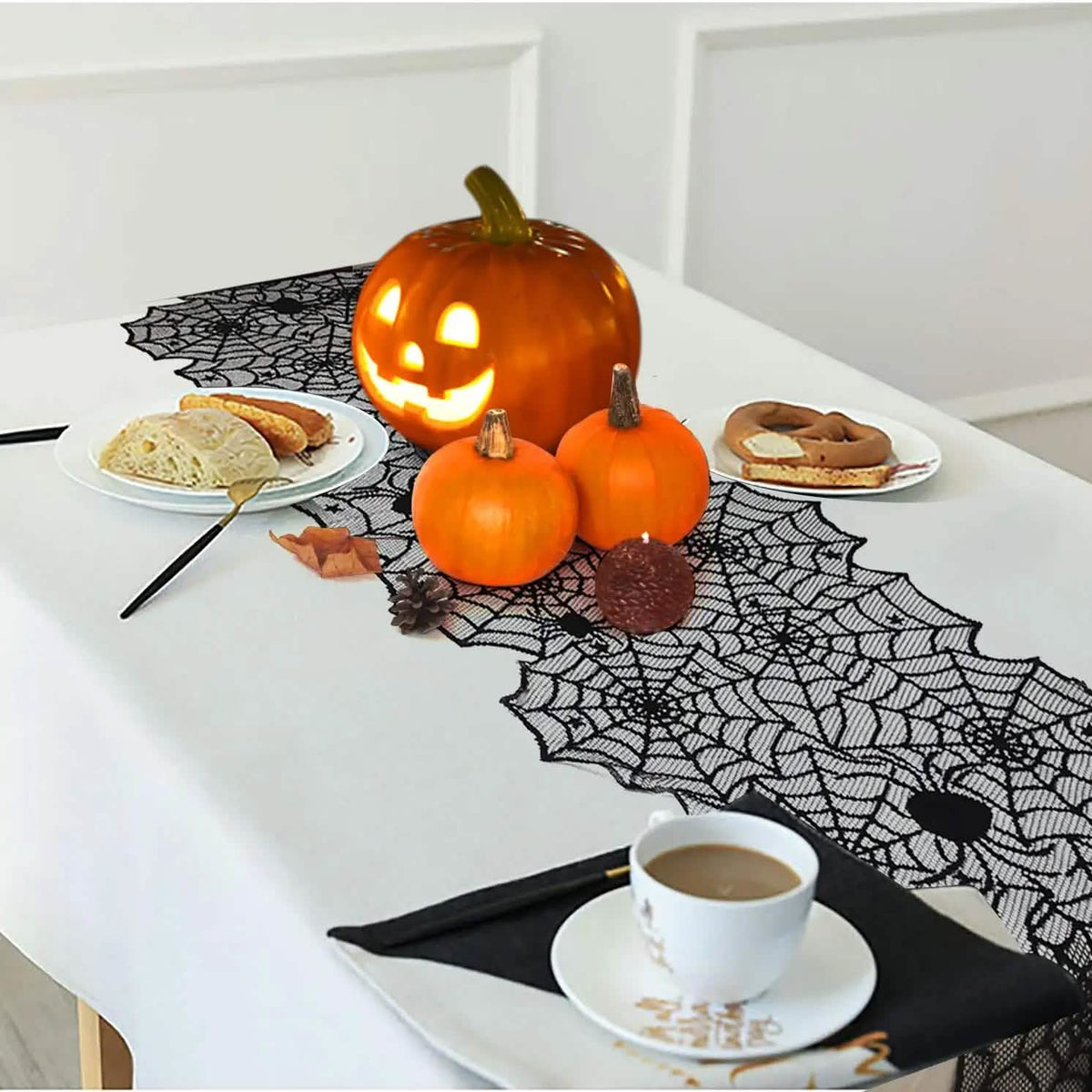 Spooky Halloween Black Lace Decor Kit (36-Piece Set)