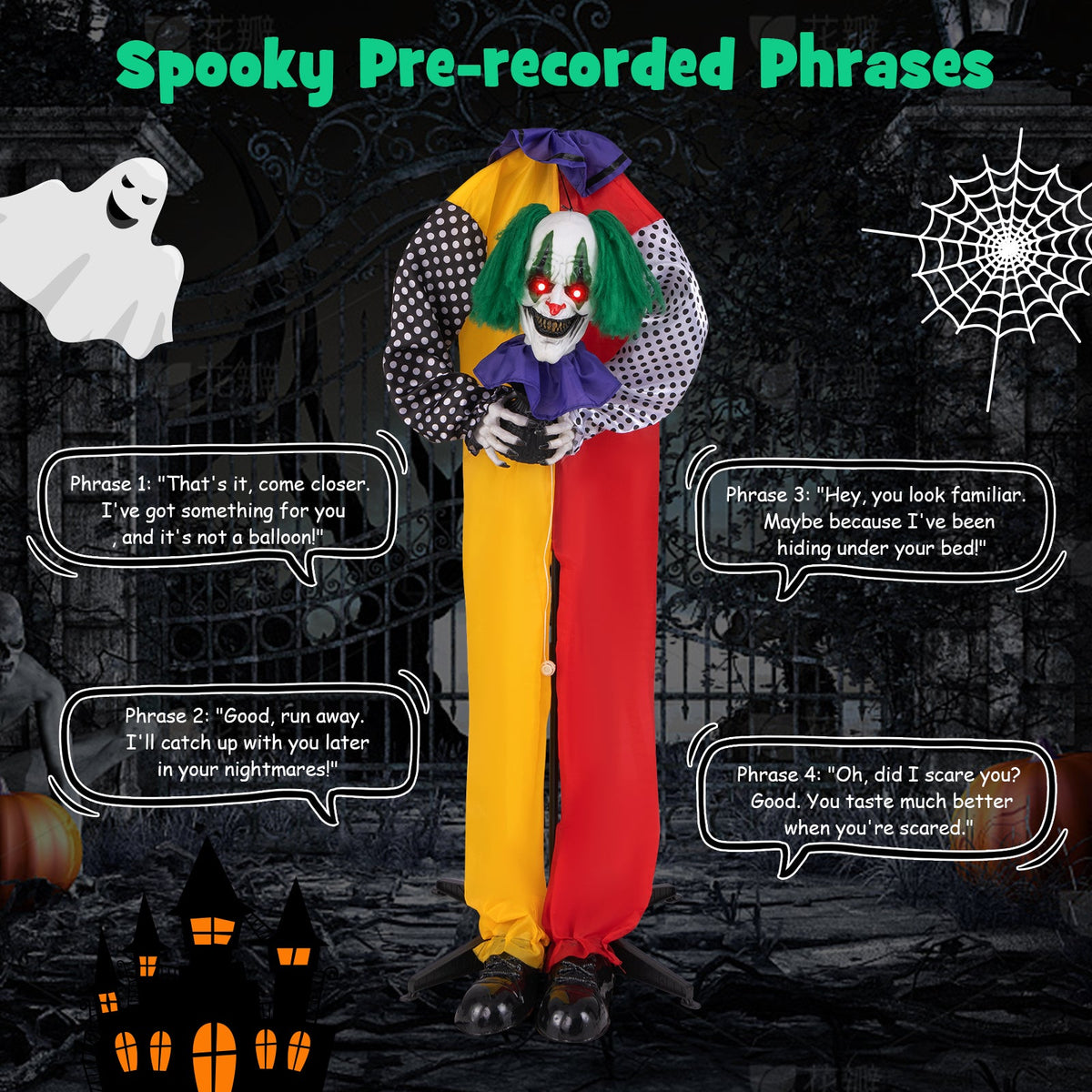 Spooky 4.5ft "Grins" the Talking Killer Clown Animatronic