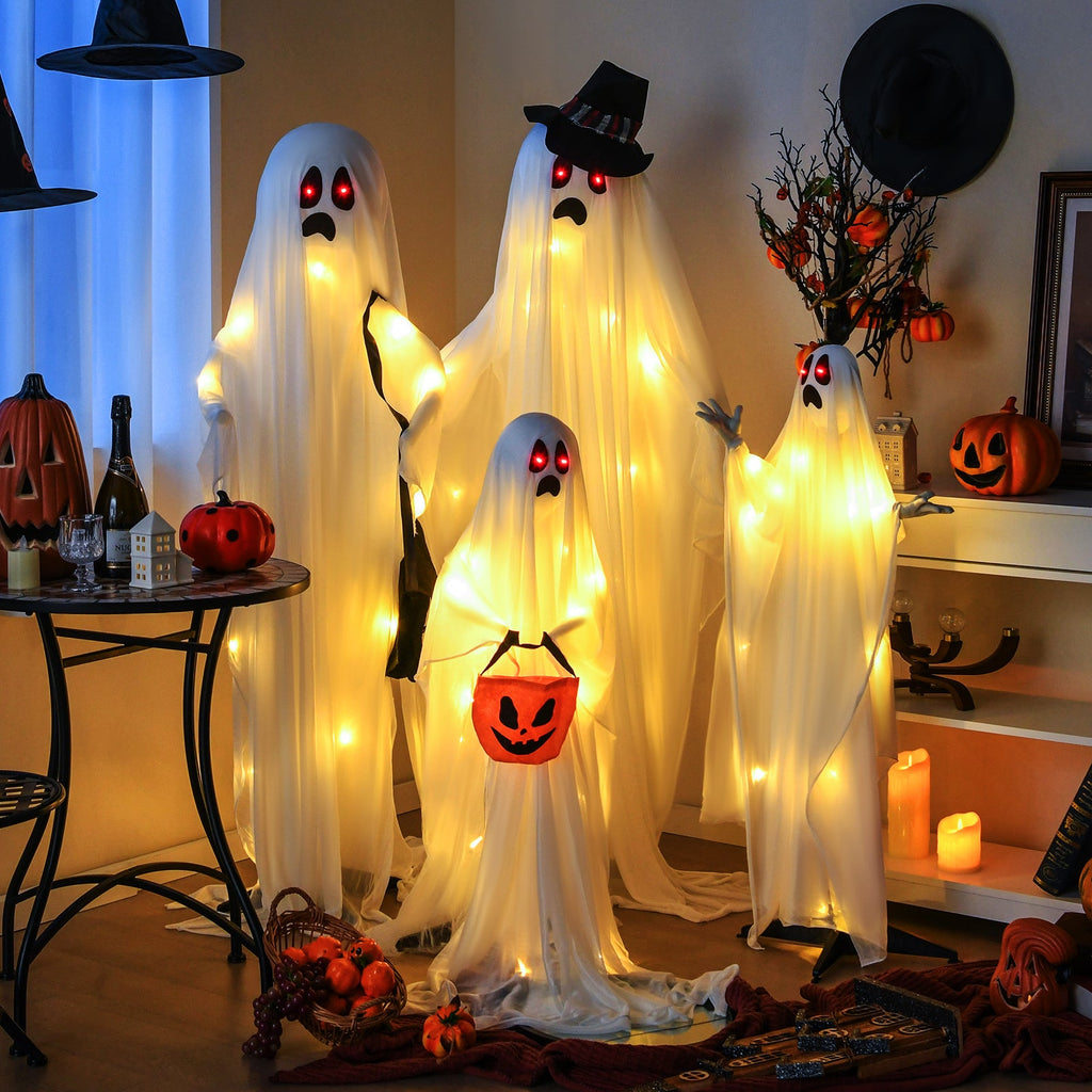 Light-Up White Cloth Ghost Family (4-Piece Set)