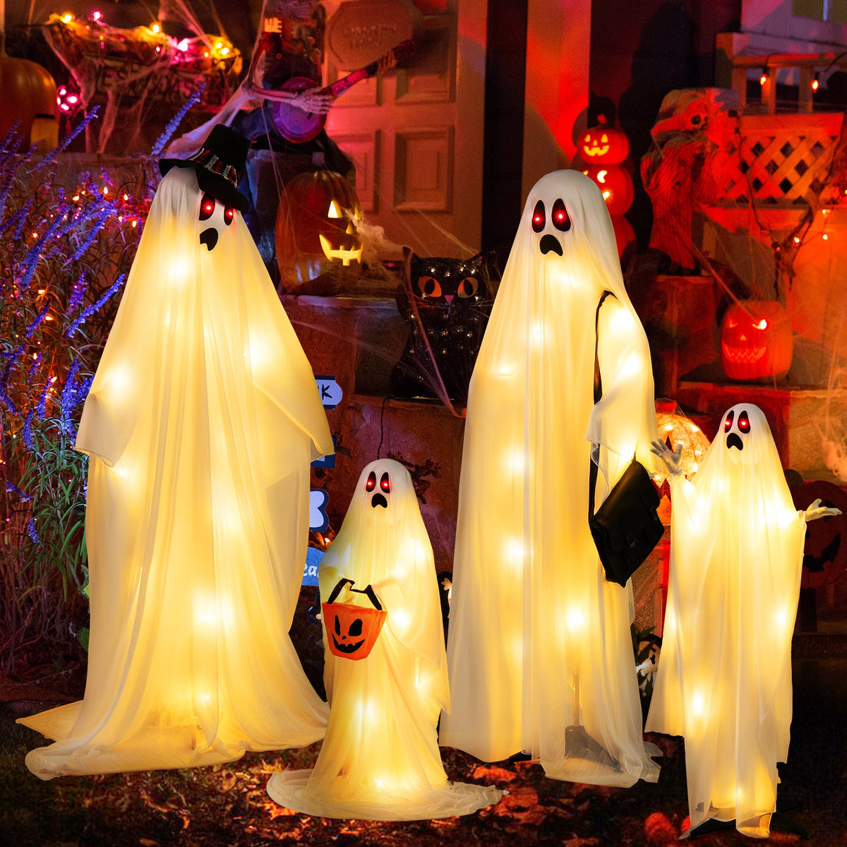 Light-Up White Cloth Ghost Family (4-Piece Set)