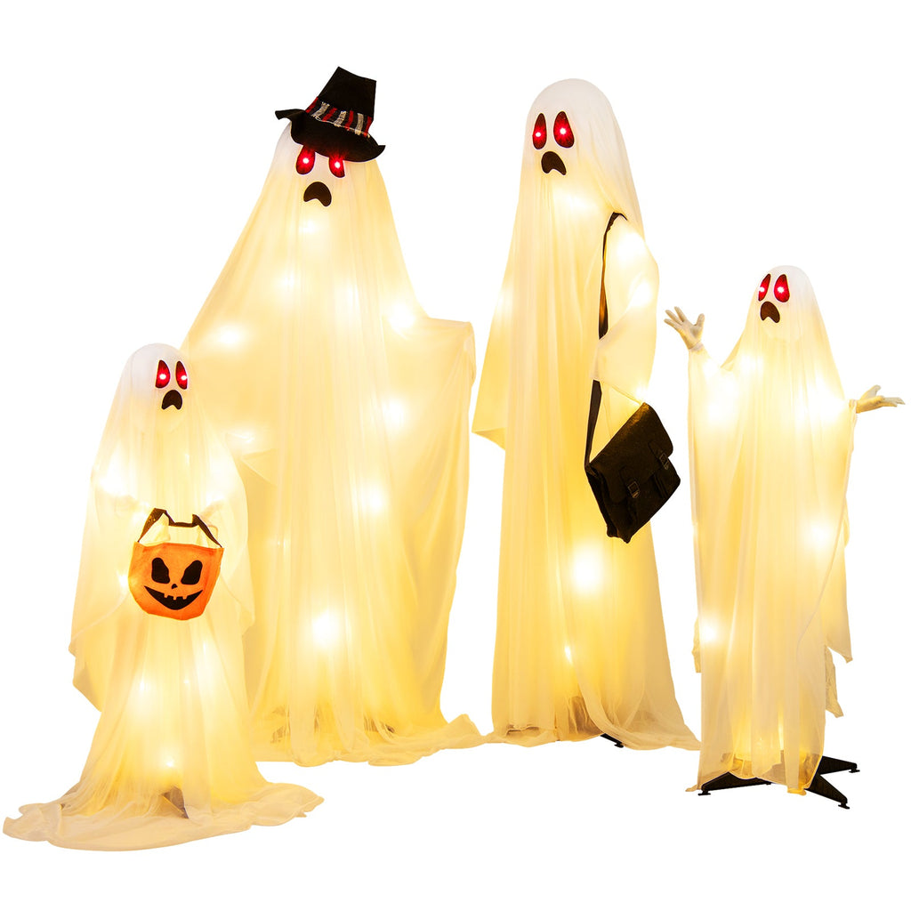 Light-Up White Cloth Ghost Family (4-Piece Set)