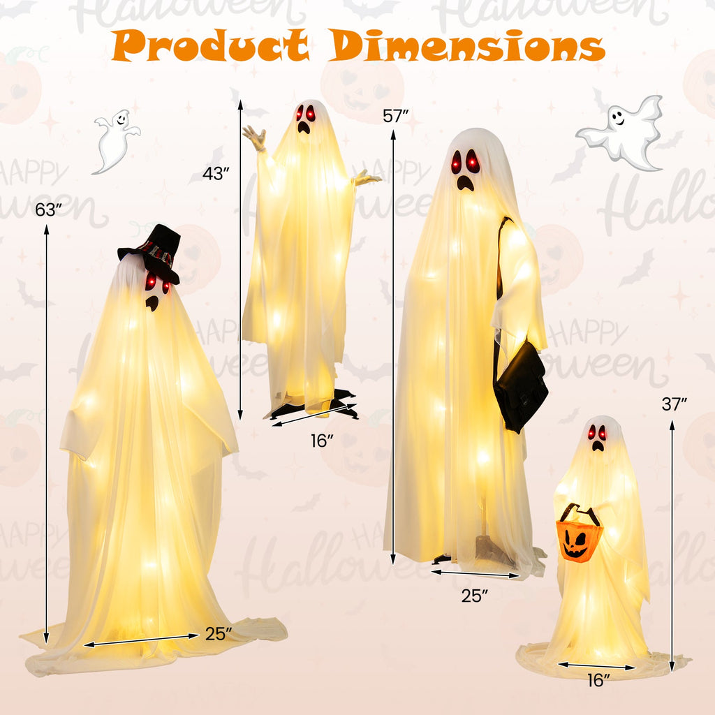 Light-Up White Cloth Ghost Family (4-Piece Set)