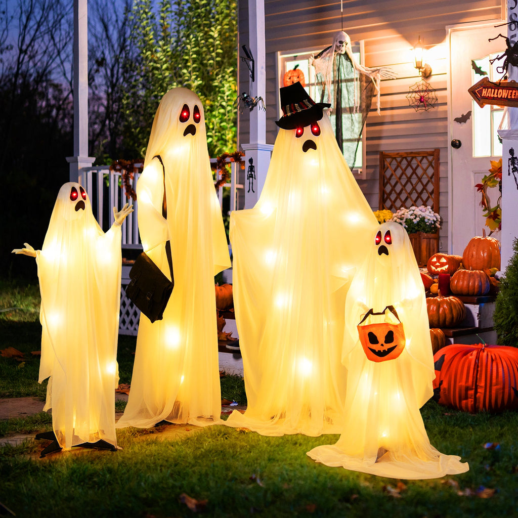 Light-Up White Cloth Ghost Family (4-Piece Set)