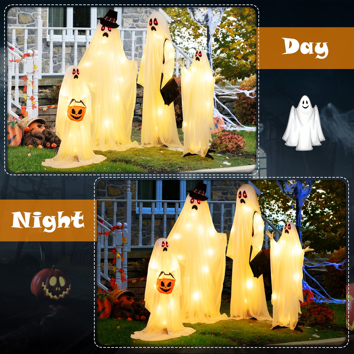 Light-Up White Cloth Ghost Family (4-Piece Set)