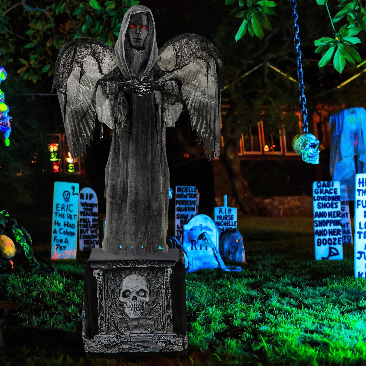 Spooky 5.5ft Grave-Rising Dark Angel Animatronic