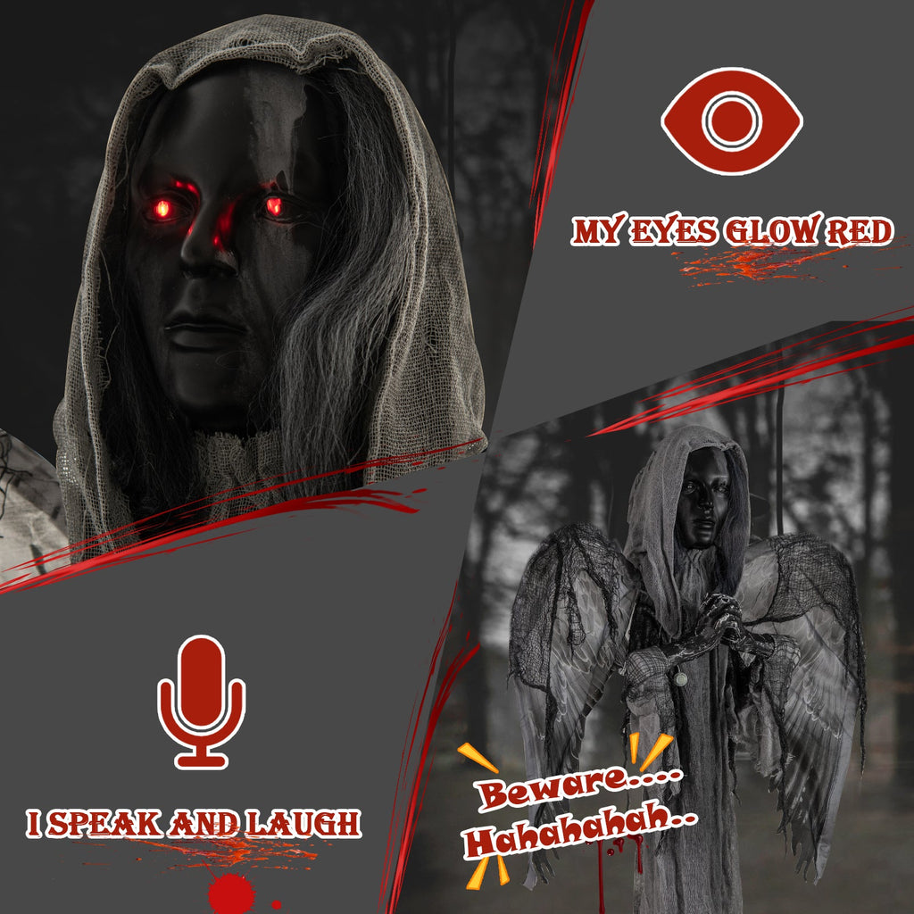 Spooky 5.5ft Grave-Rising Dark Angel Animatronic