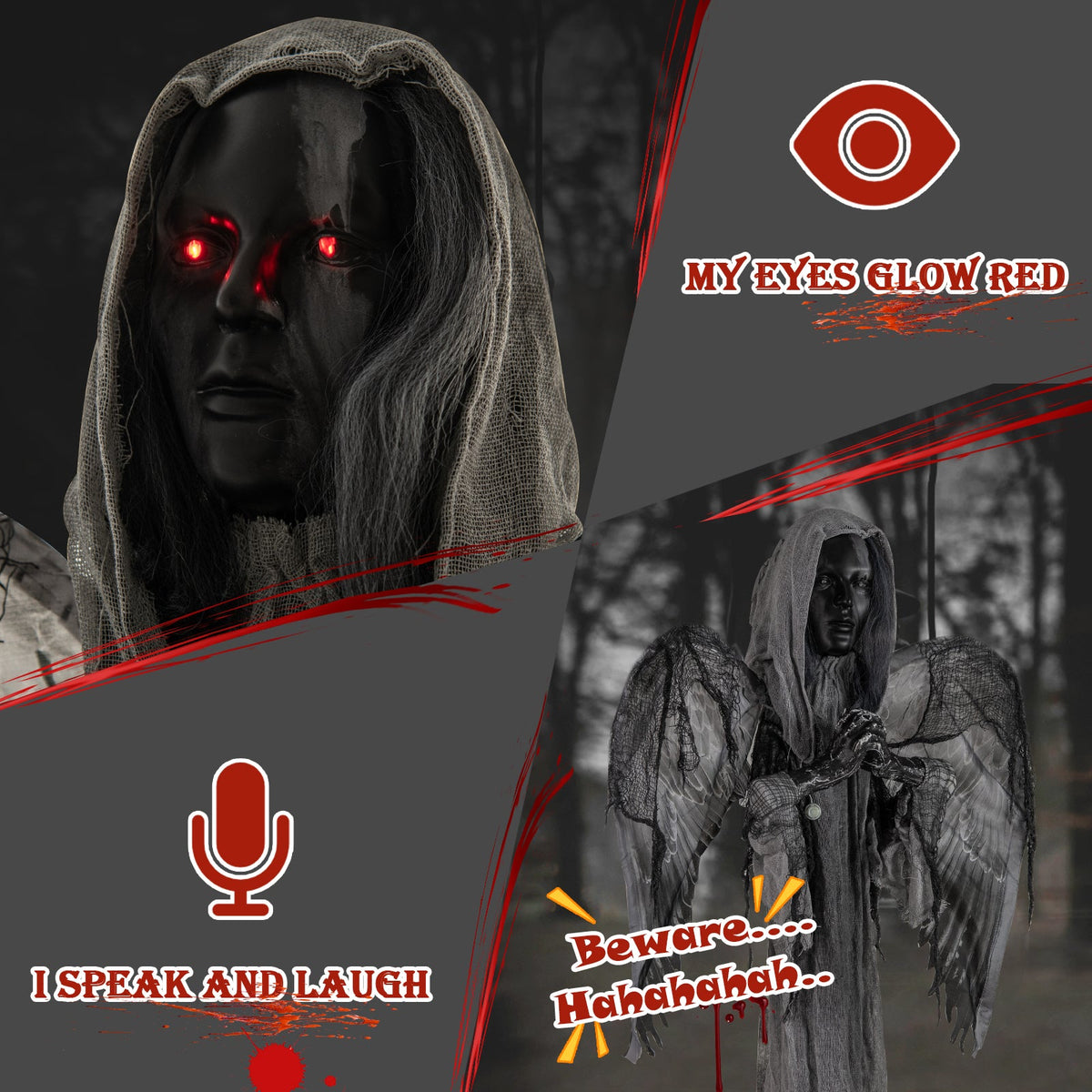 Spooky 5.5ft Grave-Rising Dark Angel Animatronic