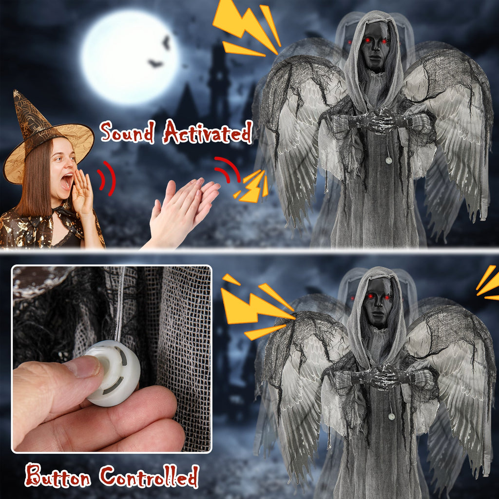Spooky 5.5ft Grave-Rising Dark Angel Animatronic