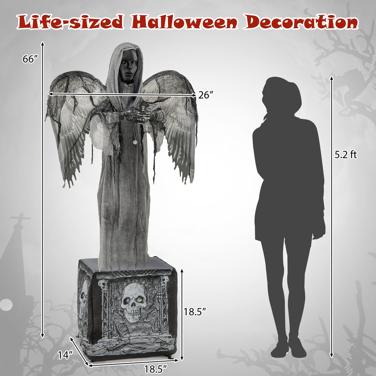 Spooky 5.5ft Grave-Rising Dark Angel Animatronic