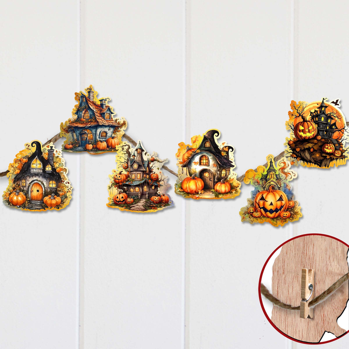 Spooky G. DeBrekht "Haunted Houses" Clip-On Wood Art Set