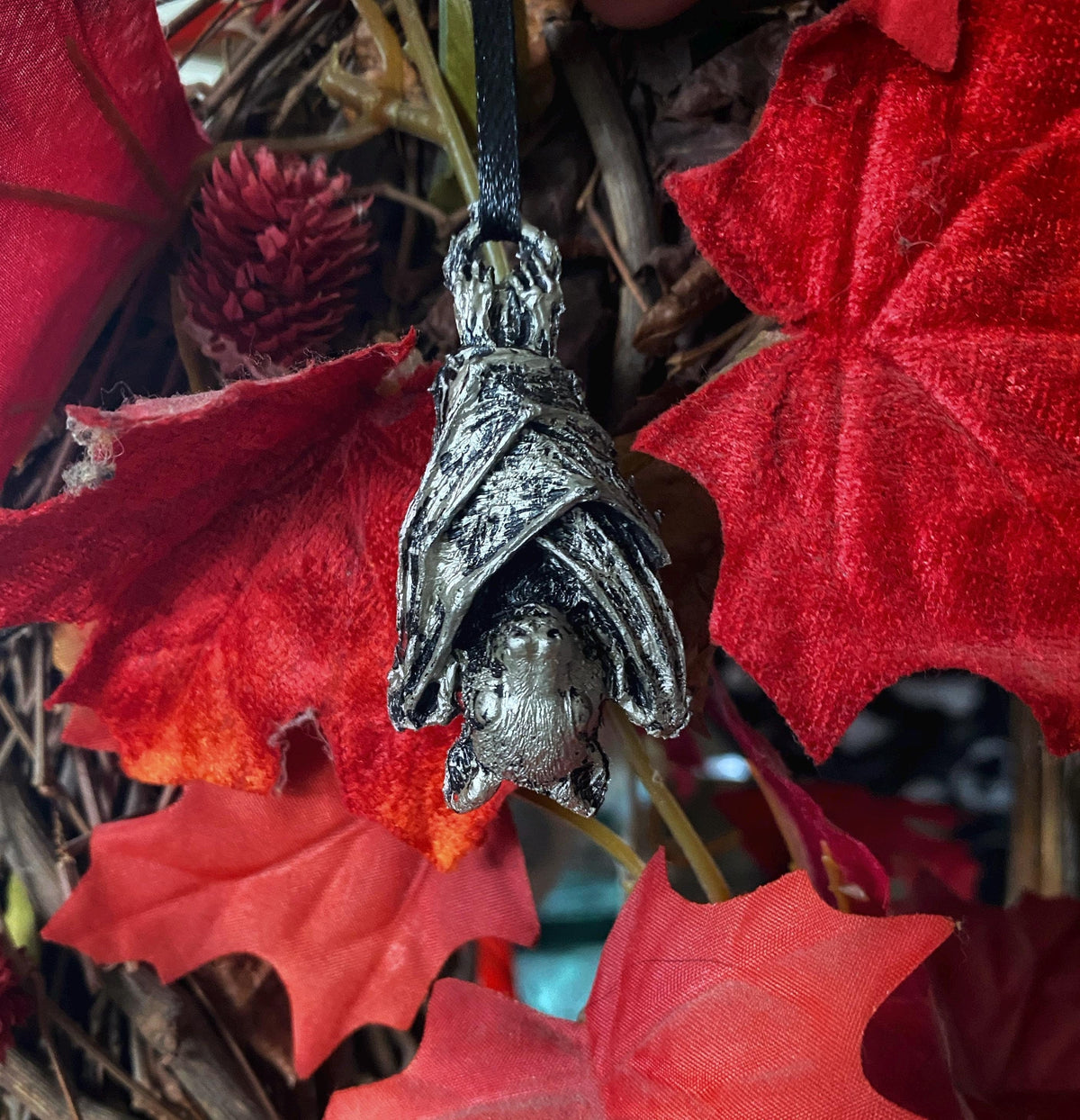 Spooky Hanging Fruit Bat Resin Sculpture