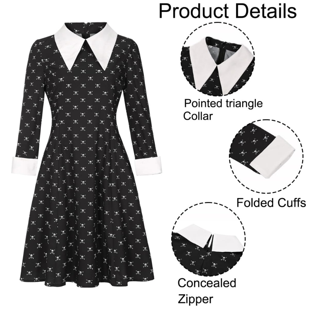 Black Dress Halloween Costume with Wig and Accessories
