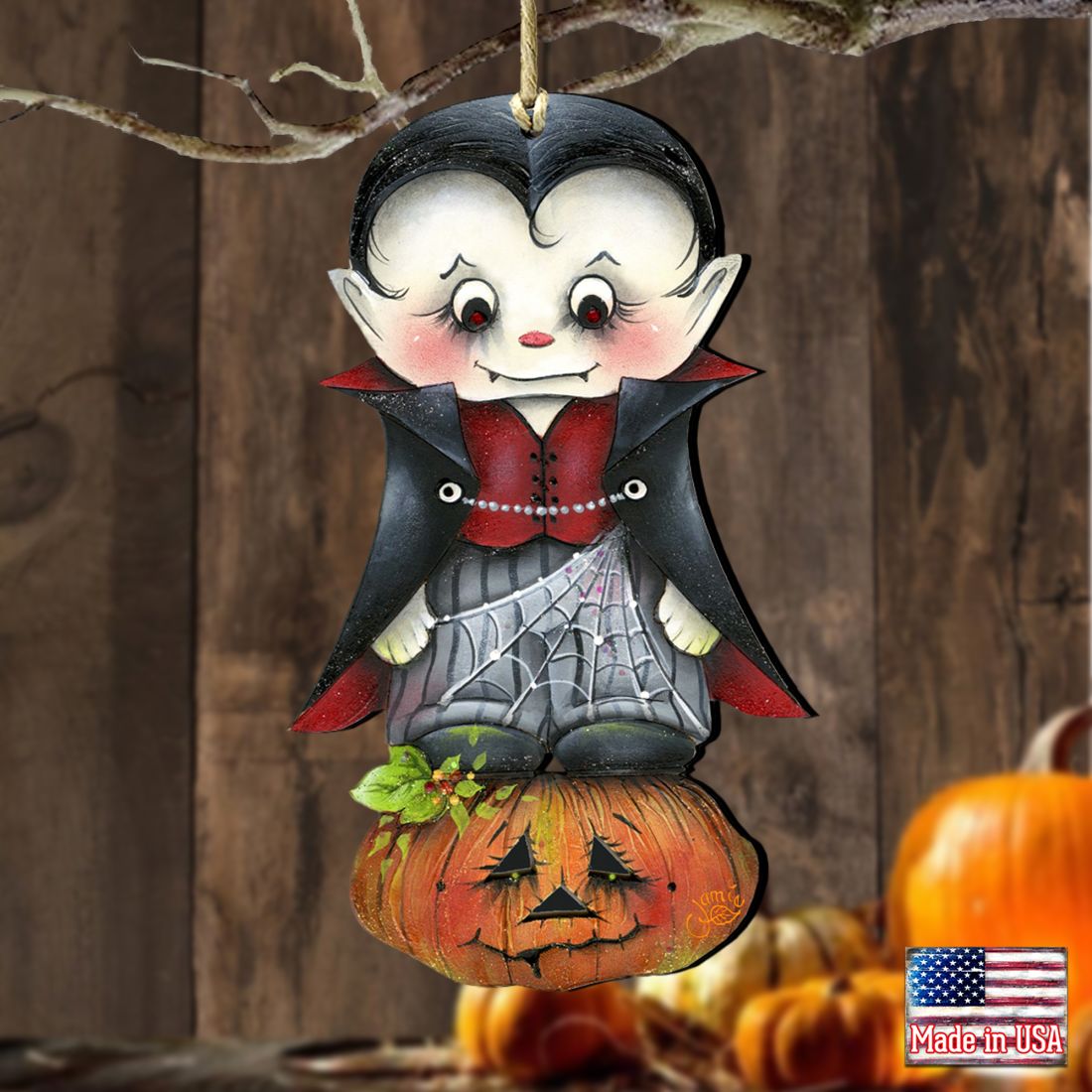 Dracula Wooden Ornaments Halloween by Jamie Mills-Price