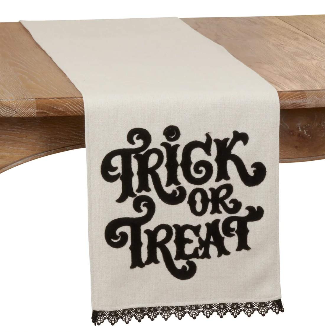 TRICK OR TREAT Table Runner with Lace Edge Design 14" W x 72"