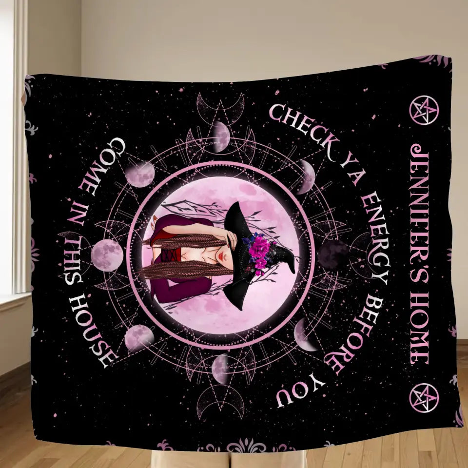 Spooky "Check Ya Energy" Custom Witch Fleece Blanket