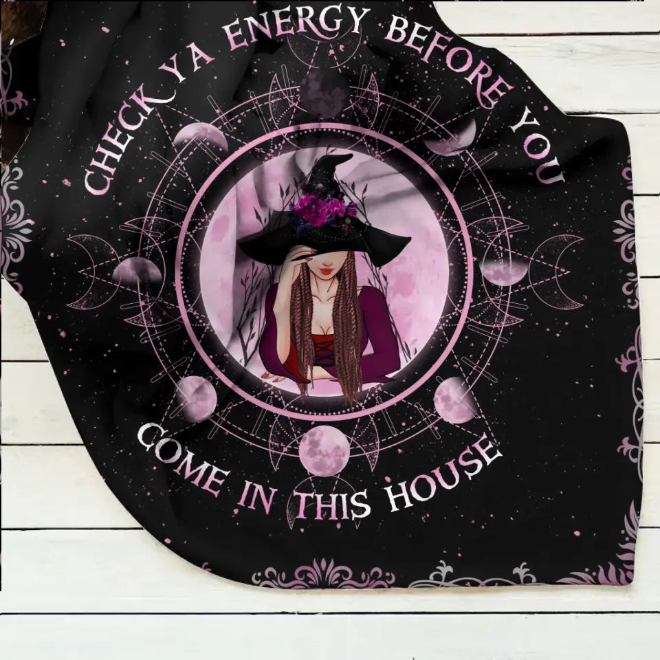 Spooky "Check Ya Energy" Custom Witch Fleece Blanket