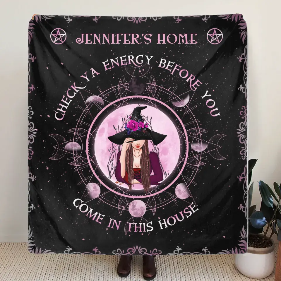 Spooky "Check Ya Energy" Custom Witch Fleece Blanket