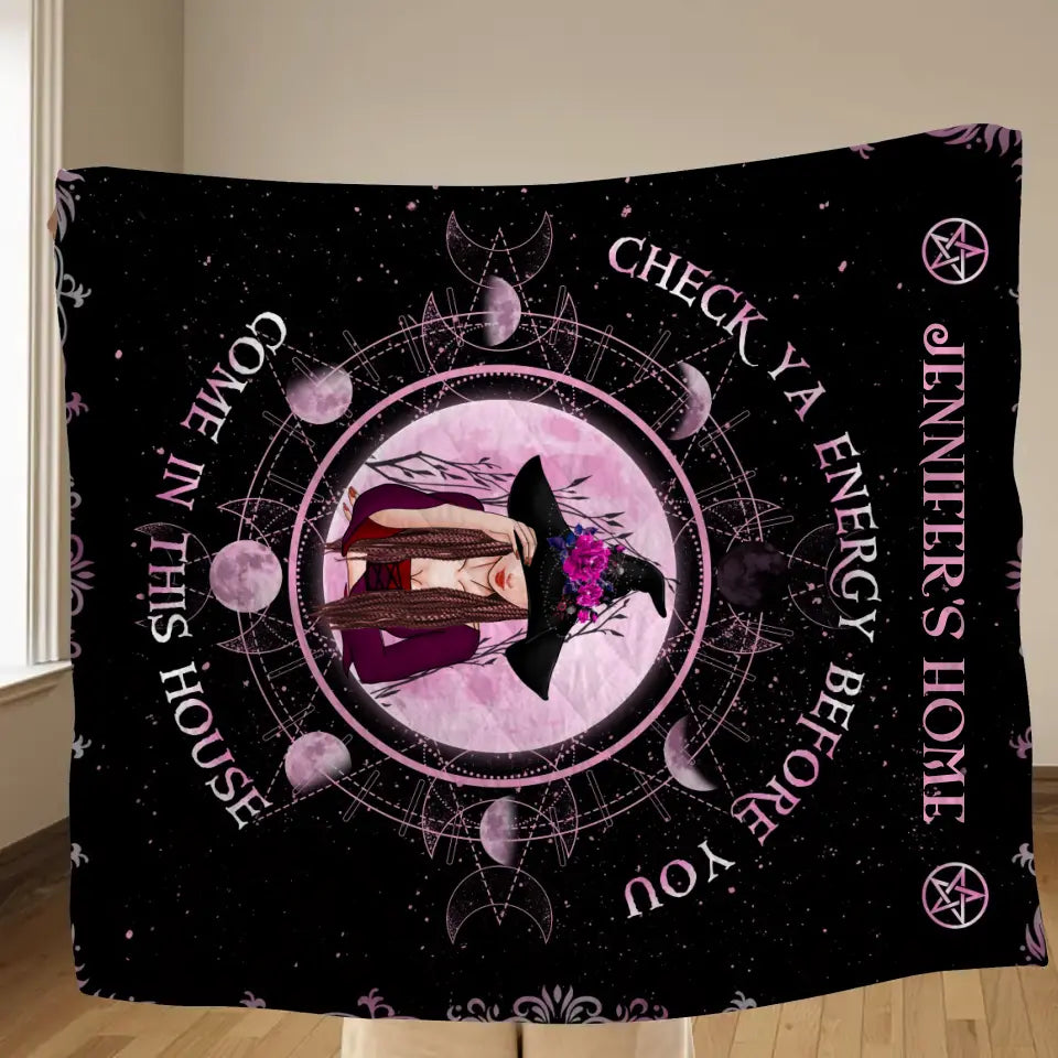 Spooky "Check Ya Energy" Custom Witch Fleece Blanket