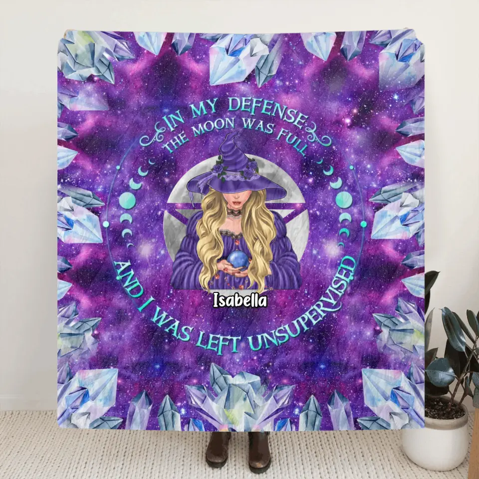 Spooky "In My Defense" Custom Witch Fleece Blanket