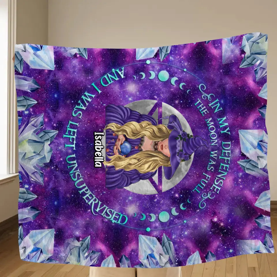 Spooky "In My Defense" Custom Witch Fleece Blanket