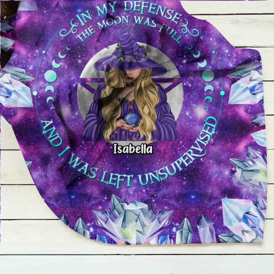 Spooky "In My Defense" Custom Witch Fleece Blanket