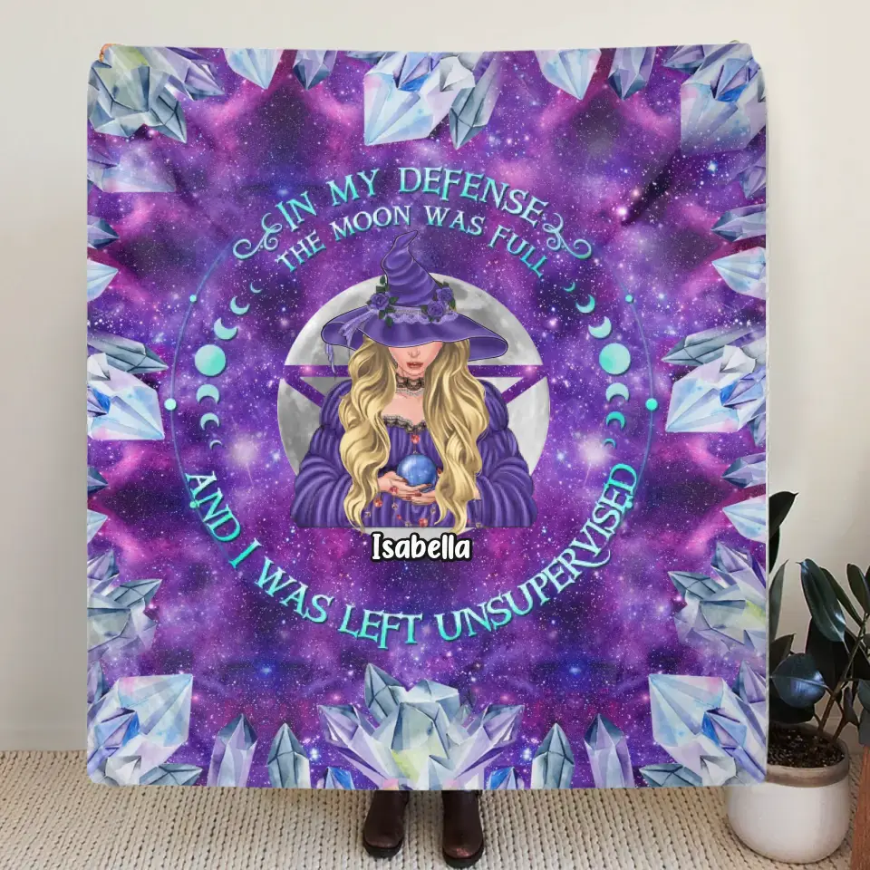 Spooky "In My Defense" Custom Witch Fleece Blanket
