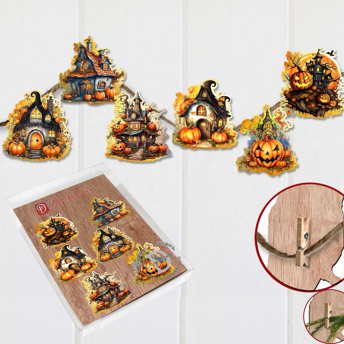 Spooky G. DeBrekht "Haunted Houses" Clip-On Wood Art Set