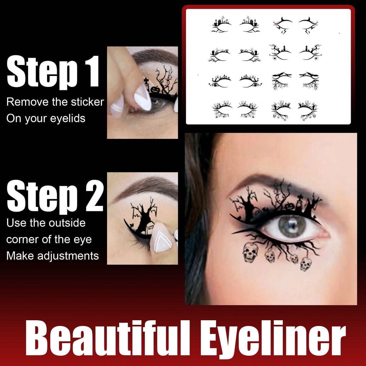 Spooky Bat & Spider Web Eyeliner Stickers