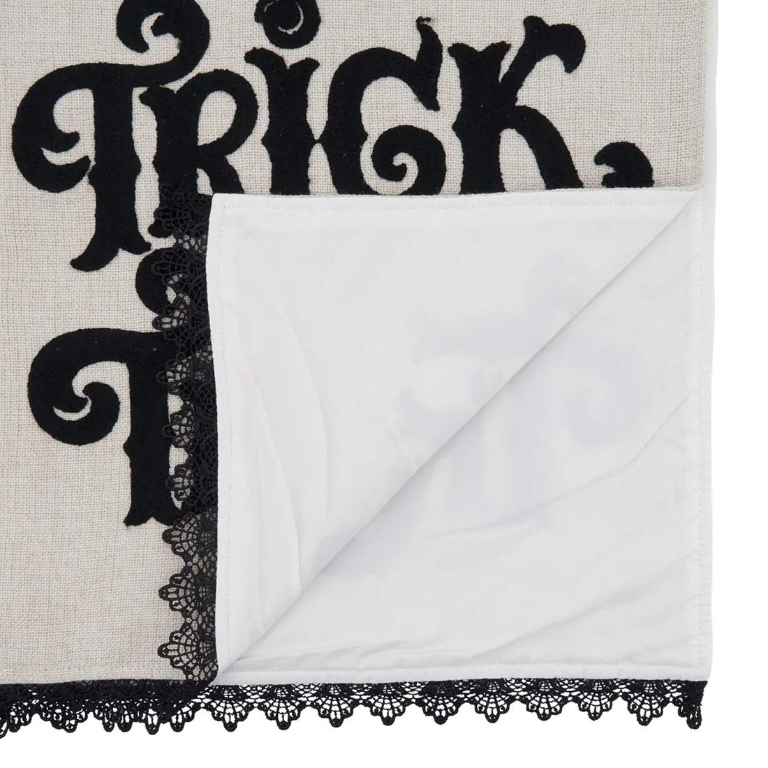 TRICK OR TREAT Table Runner with Lace Edge Design 14" W x 72"