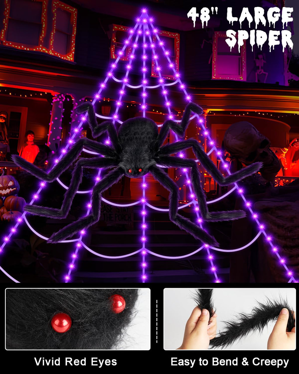 Purple LED Spiderweb Lights (16.4-Foot