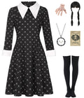 Black Dress Halloween Costume with Wig and Accessories
