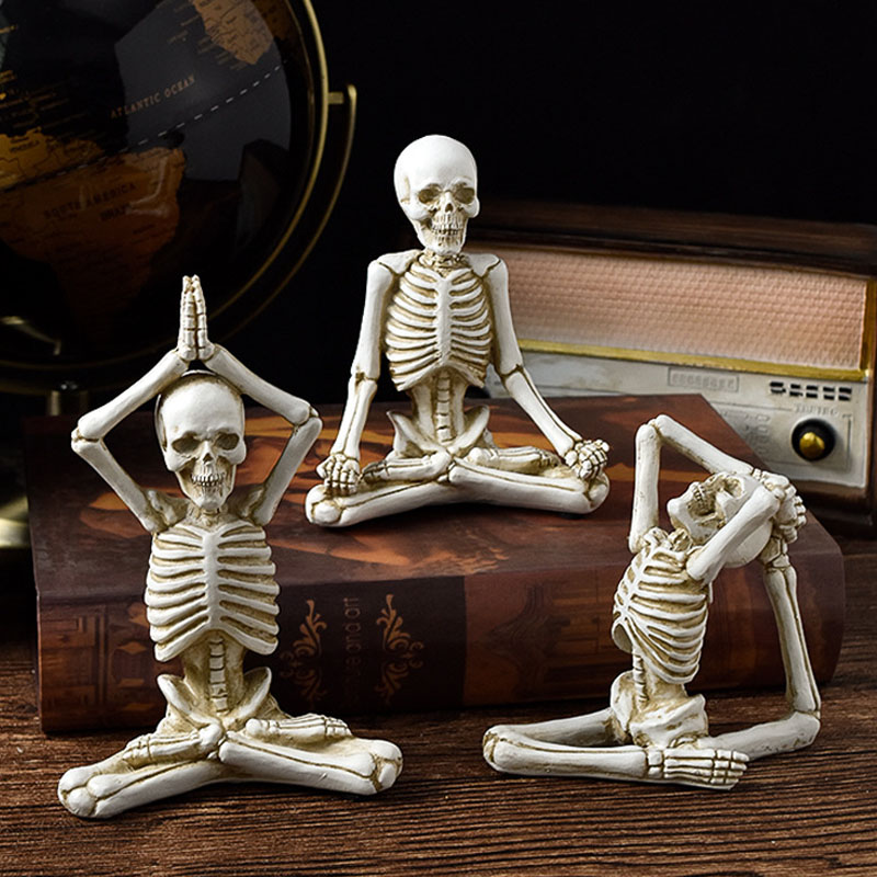 Spooky "Zen Mode" Yoga Skeleton Desktop Decor