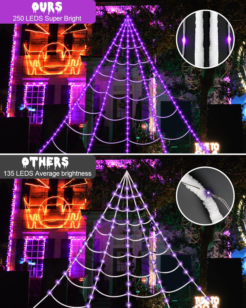 Purple LED Spiderweb Lights (16.4-Foot