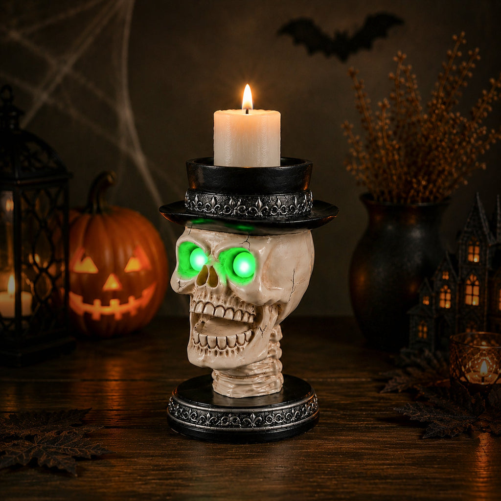 Glowing LED Halloween Skull Candle Holder