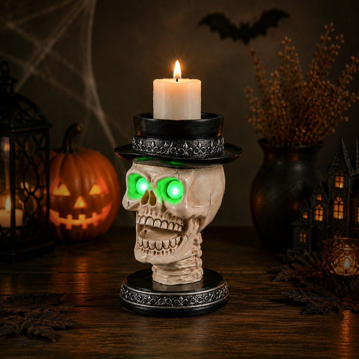 Glowing LED Halloween Skull Candle Holder
