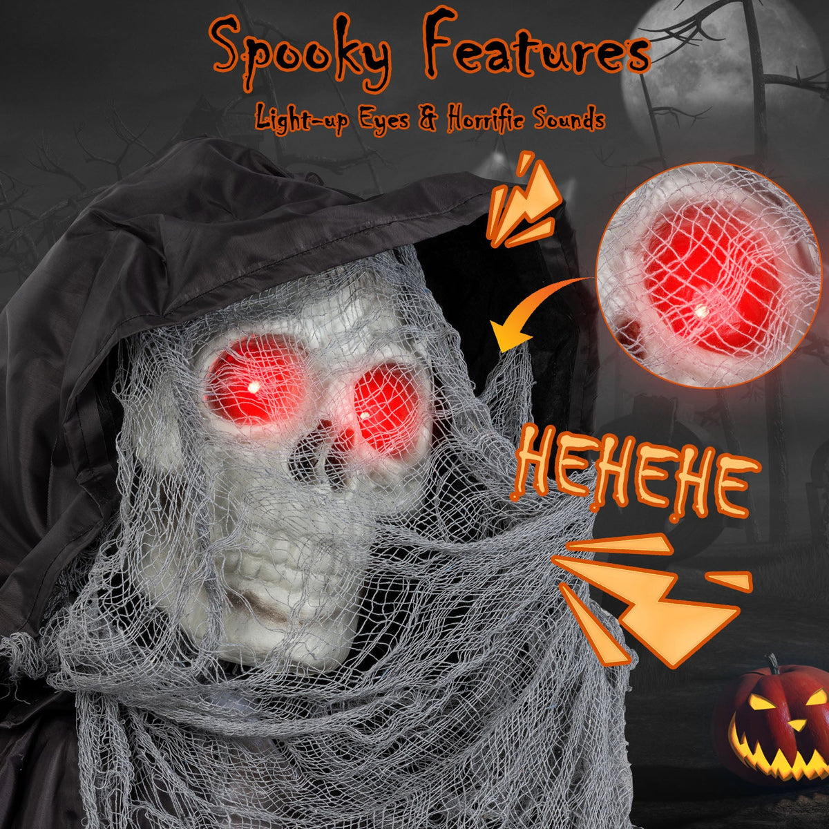 Spooky 8.5ft Giant Animated Grim Reaper Animatronic