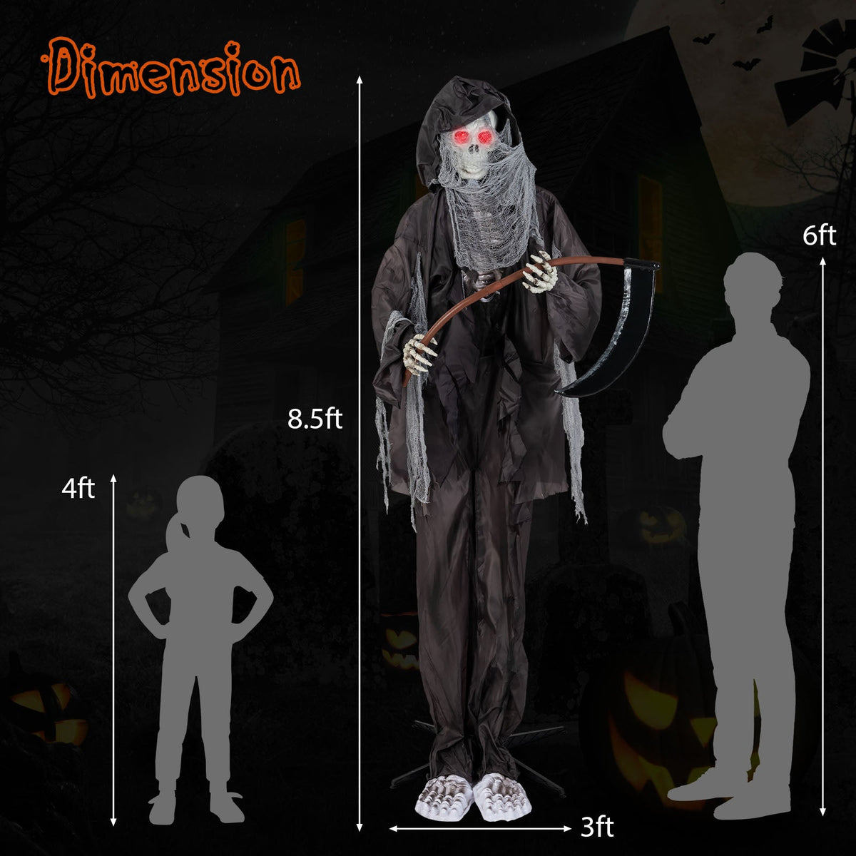 Spooky 8.5ft Giant Animated Grim Reaper Animatronic