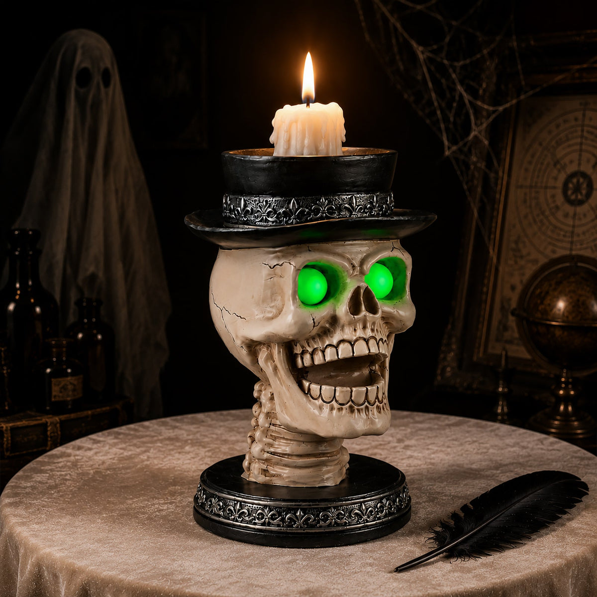Glowing LED Halloween Skull Candle Holder