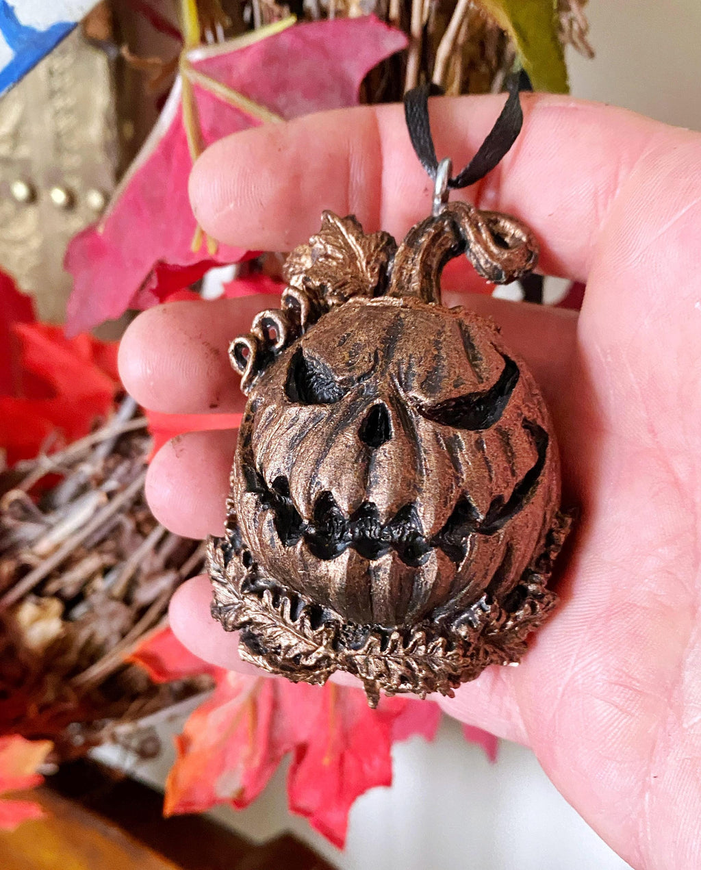 Hand-Painted Resin Jack-O'-Lantern Ornament