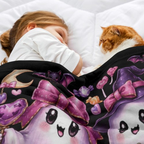 Spooky "Kawaii Ghost" Custom Personalized Blanket