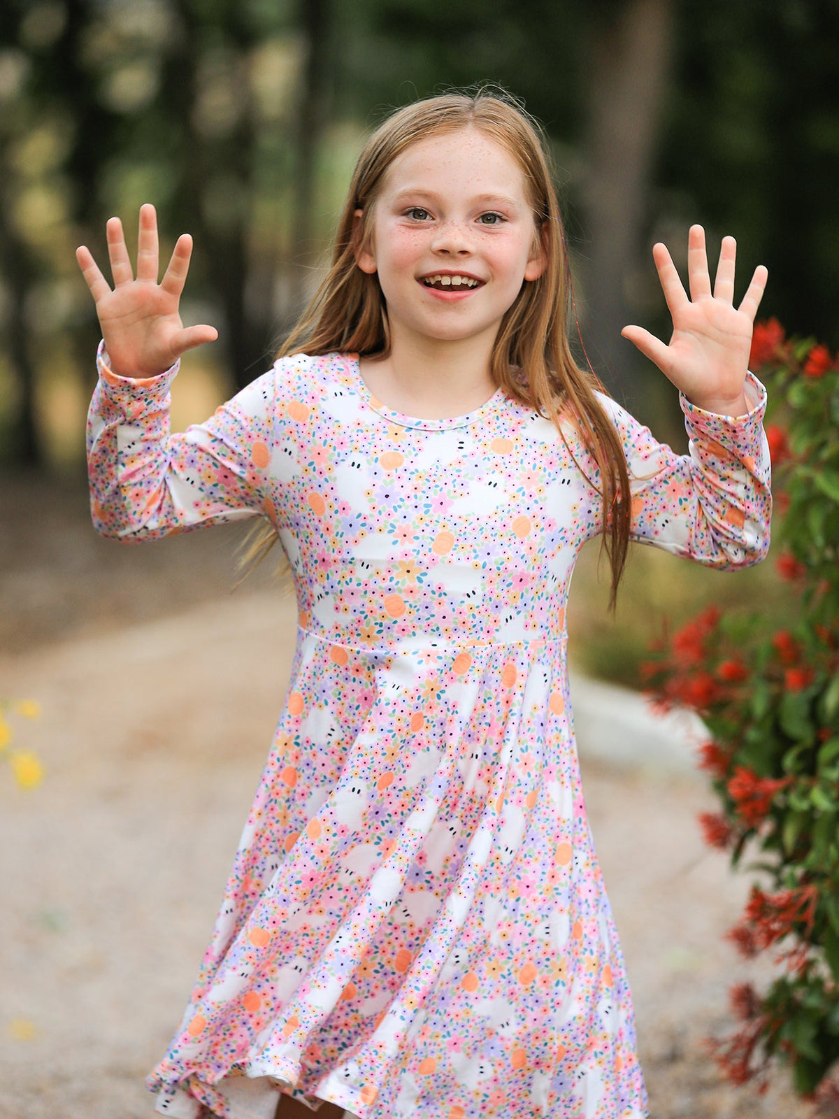 Halloween Ghost Print Girls Twirl Dress Long Sleeve